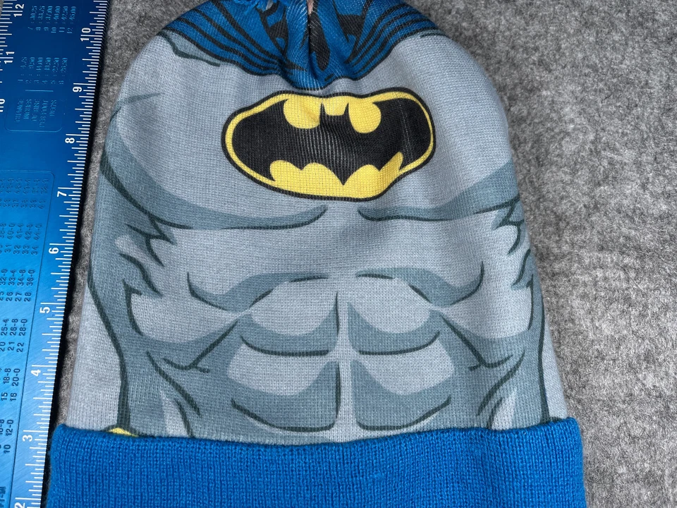 Batman Beanie Toque Youth malha azul poliéster acrílico forrado Pom DC Comics Hero - Imagem 2 de 4