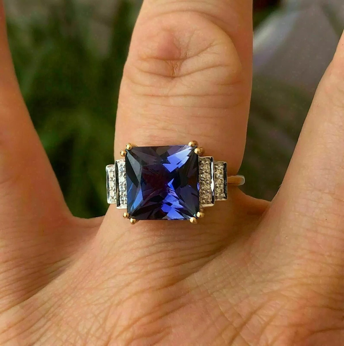 2.50Ct Princess Cut Lab Created Tanzanite Engagement Ring 14K