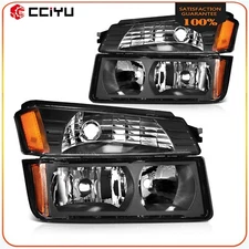 For 2002-2006 Chevy Avalanche 1500 2500 Left+Right Black Headlights Assembly