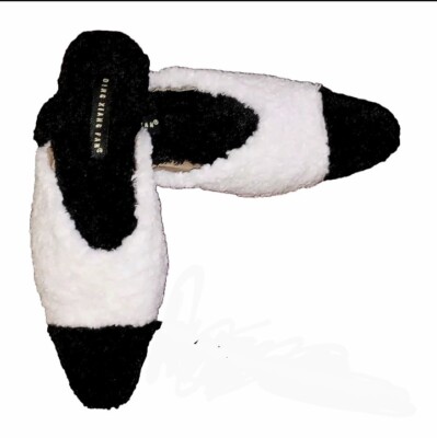Ding Xiang Fan Slipper Shoes Black & White Fur Pointed Toe 5.5 Panda New Comfy