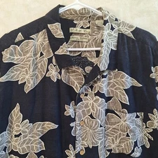 Batik Bay Shirt Men's Size XXL Silk Hawaiian Black & Tan 2XL Aloha Tropical Hula