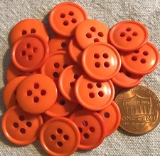 24 Tangerine Orange 4-Hole Sew-Through Plastic Buttons Almost 5/8" 15mm # 130