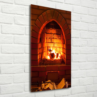 Wand-Bild Kunstdruck aus Hart-Glas Hochformat 70x140 Feuer im Kamin