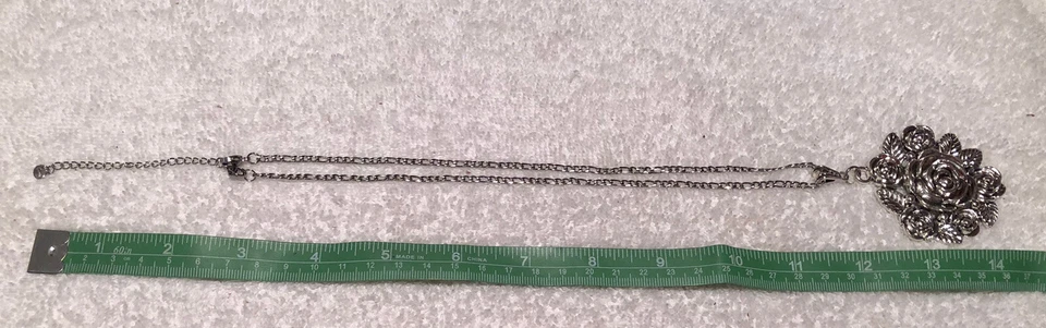 Antique Silvertone Rose Bouquet Pendant Necklace 18 inch w/Extender Handmade New - Image 3 of 3