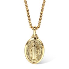 16"-24" 2mm Chapado en Oro Ovalado Virgen María Dije Colgante Collar Caja Cadena Unisex
