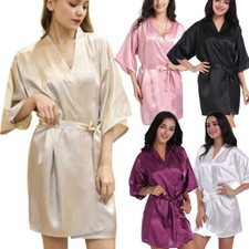 Satin Robe Wedding Bride Bridesmaid Kimono Sleepwear Bathrobe Silk Dressing Gown