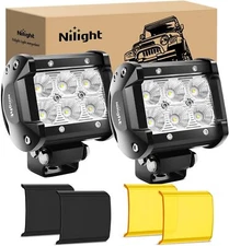 Nilight LED Light Pod with Amber/Black Covers 2PCS 18W Flood Off Road Lights