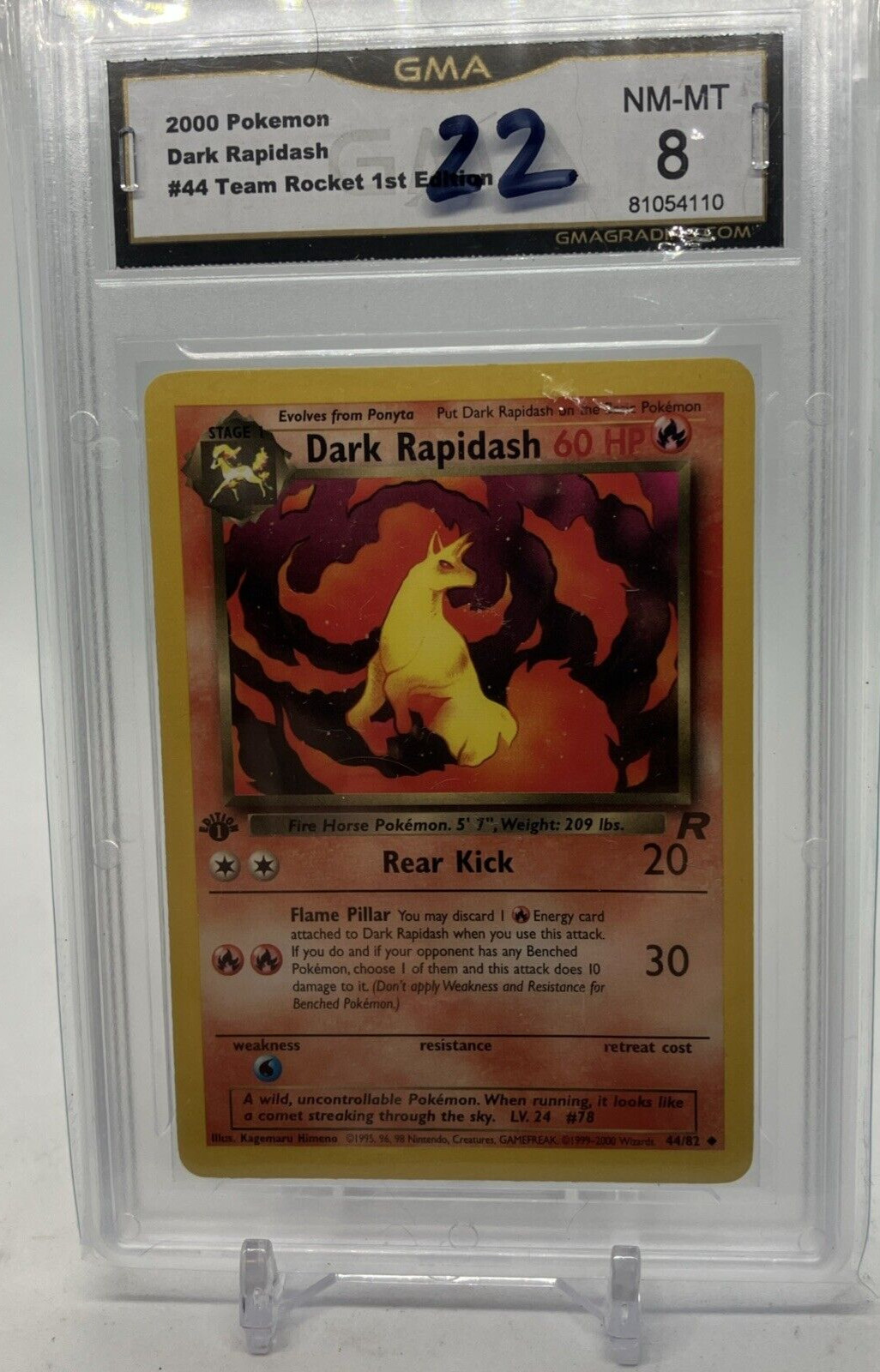 Pokemon Team Rocket 1st Edition Dark Rapidash 44/82 PSA 8 NM-MINT -22