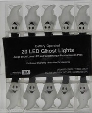 Halloween 20 LED Ghost String Light Black Wire Battery Operated NIB