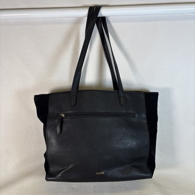 La Diva Suede and Faux Leather Black  Strap Zippered Tote