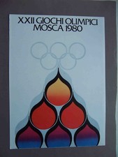USSR 1980 MOSCOW Olympic Games. Vintage POSTER with Olympic Symbol. Italia art