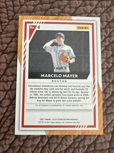 2021 Panini Elite Extra Edition Marcelo Mayer #4 Autograph Red Sox Top Prospekt - Bild 2 von 3