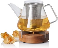 AdHoc Fusion Glass Teapot 1L with Tuto Warmer, Stainless Steel Infuser Set