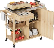 Outdoor BBQ Prep Trolley with Stainless Steel Top Rolling Kitchen Island Storage