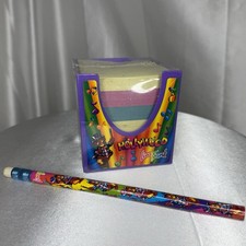 Vintage 90  s Lisa Frank Rainbow Hollywood Bear Stationery Cube And Jumbo Pencil