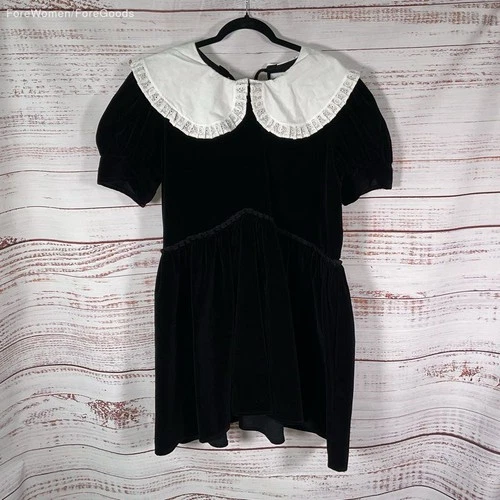 NWT Maison Cleo Josepha Black Velvet Lace Collar Whimsigoth Mini Dress - Size 44