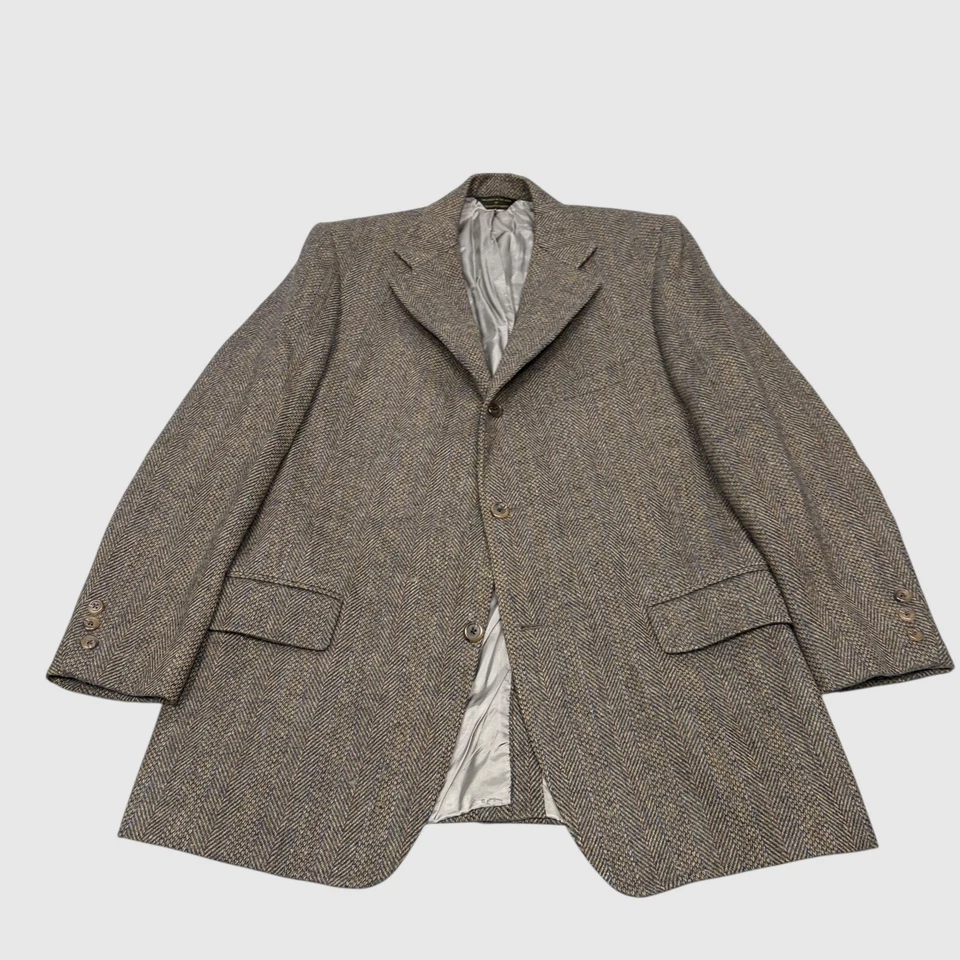 J Press Donegal Mist Size 42 R Brown Striped Herringbone Handwoven Tweed Blazer - Image 3 of 4
