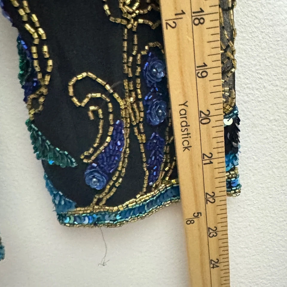 Винтажный Scala рубашка женщин средний черный шелк цветочный бисером шикарный вечер вечеринки  - Изображение 4 из 4