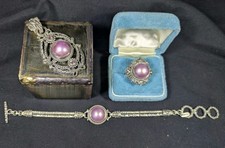 SARDA DOMED LARGE PINK PEARL 3 Piece Set STERLING SILVER RING, BRACELET, PENDANT
