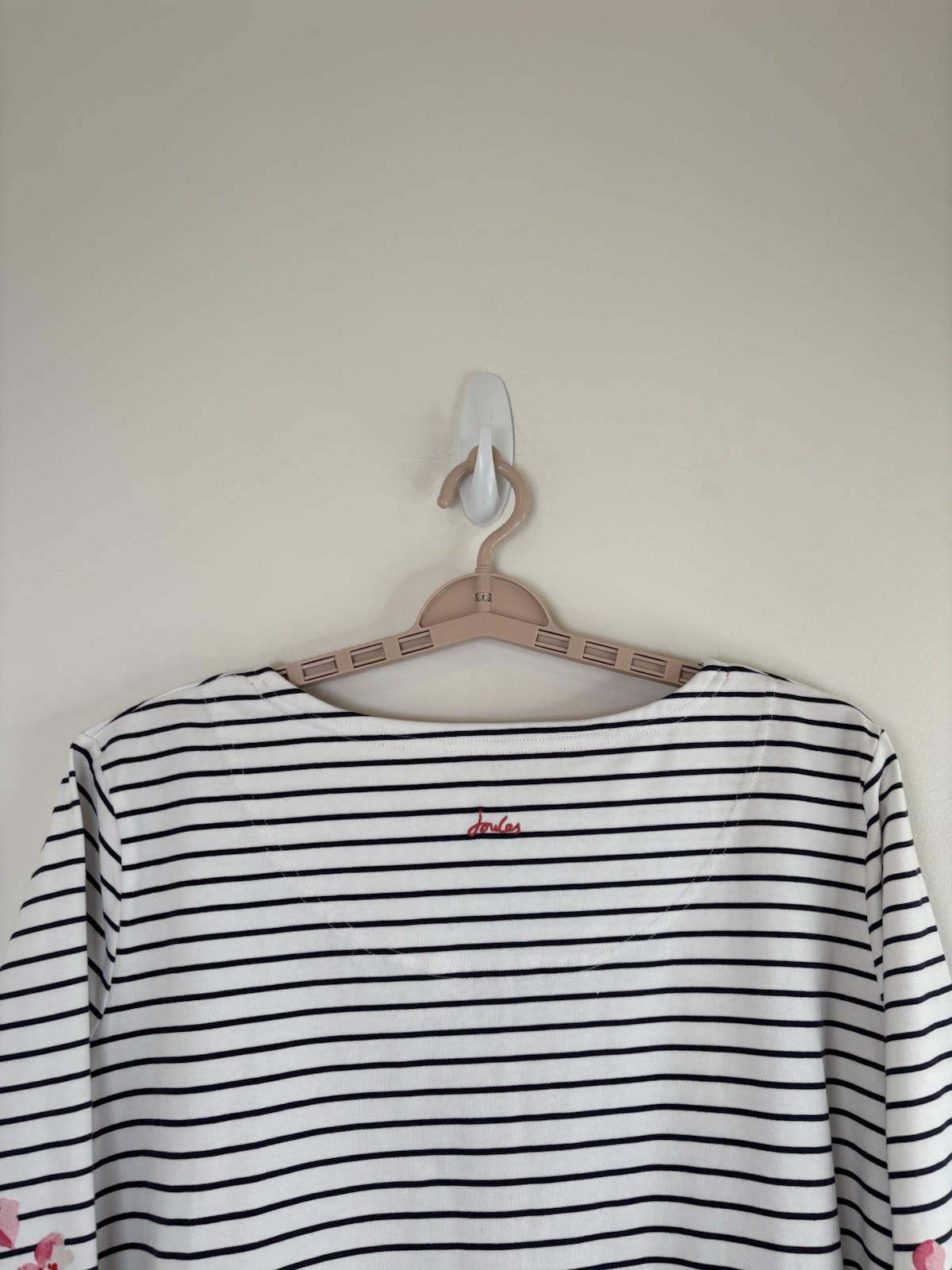 Joules Top Women's Size 22 White/Blue Striped Long Sleeve Floral Print
