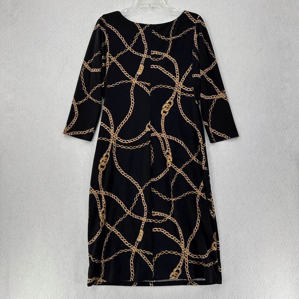 L AUREN RALPH LAUREN Negro Dorado Cadena Eslabón Jersey Vestido Cuello Barco Pullover Talla 12 Foto 2 de 4