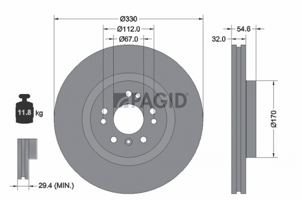 2X Pagid Bremsscheibe 54506NHC FüR Mercedes Klasse W251 V251 W164 280 CDI Matic-image