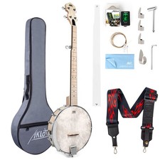 5 String Banjos Full Size Open Back Banjo Adjustable Maple Body Remo Head wit...