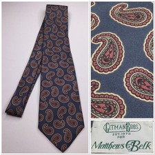 Gitman Bros For Matthews Belk Paisley Silk Tie Made In USA Navy & Red Preppy Dad