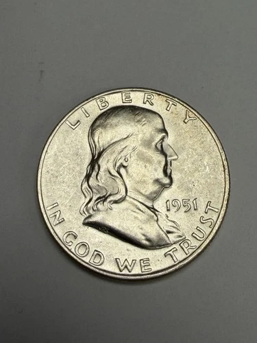 1951 Ben Franklin US Half Dollar 90% Silver Coin 50C