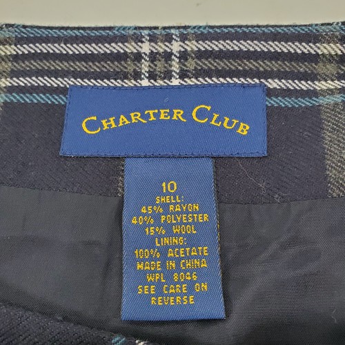 NOS 90s Charter Club Dark Navy Tartan Midi Skirt Waist Lined Buckle Sz10 - Picture 7 of 8