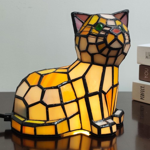 Mini Tiffany Cat Table Lamp Stained Glass Small Accent Desk Light Decoration ... - Picture 3 of 7