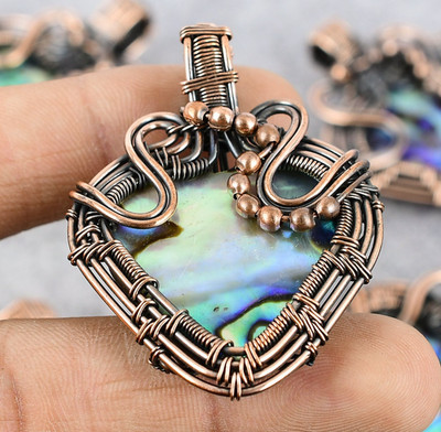 Abalone Shell Pendant Copper Wire Wrapped Gemstone Handmade Jewelry Gift For Her