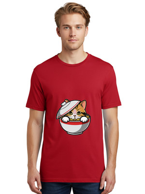 Cat-In-Ramen Mens Graphic Tee, 100% Cotton, Casual Summer Wear