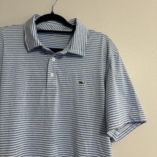 Vineyard Vines Polo Shirt Mens Large Blue Performance Striped Short Sleeve Whale