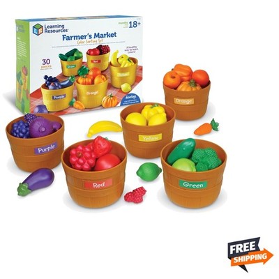 Kids Play Food Set Plastic Fruit Vegetable Sorting Baskets Toddler Kids