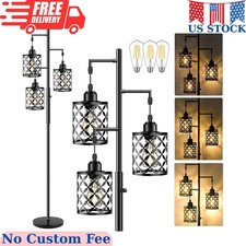 72" Tall Dimmable Floor Lamp, Farmhouse Standing Lamp with Elegant Metal Cages