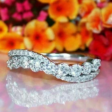 14K White Gold Plated 2Ct Moissanite Round Cut Half Eternity Wedding Band Ring