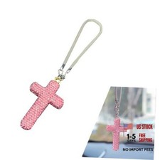 Bling Cross Car Hanging Accessories, Crystal Rhinestone Rear View Mirror Pink