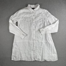 Tahari 100% Linen Shirt Dress Cover-up White Womens LARGE Roll Sleeves Resort