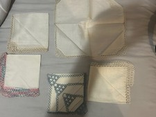 Lot of 5 Vintage Hand-Tatted Crochet Lace Handkerchiefs Linen Cotton
