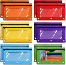 Pencil Pouch 3 Ring Binder Bulk 12 Pack 3-Holes Zipper Pencil Pouches W/ Clear