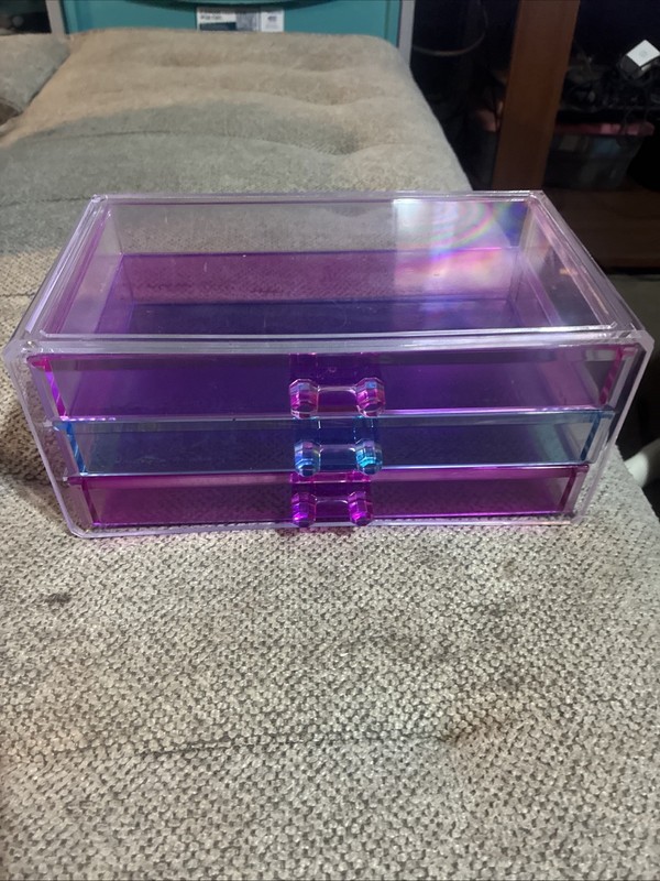 Iridescent Acrylic Cosmetic Storage Organizer 3- Clear Drawers Shift In Color