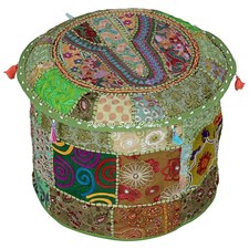 Green Ottoman Chair Pouf Stool Patchwork Handmade Pouffe Poof INDIAN Decor