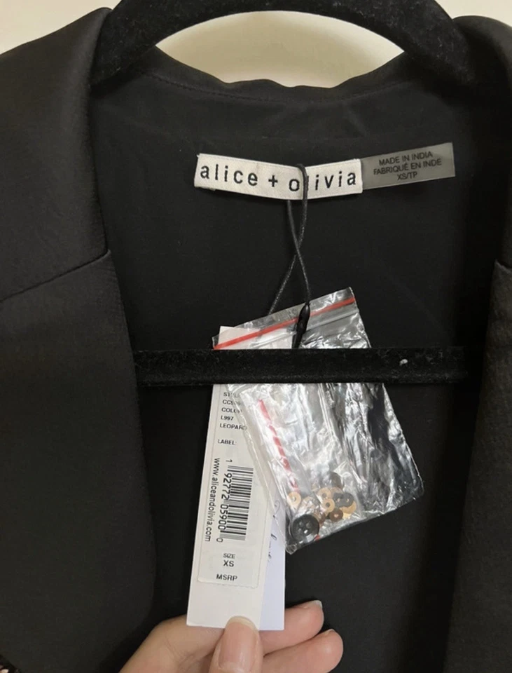 Impresionante Chaqueta Blazer Alice + Olivia XS Lentejuelas Leopardo Dorado Negro Fiesta Noche Foto 4 de 4