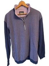 Straight Down Golf Sweater Mens XL Blue Waffle Knit 1/4 Pullover Textured Casual