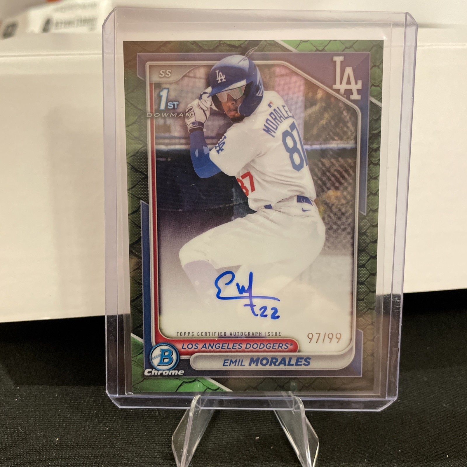 EMIL MORALES 2024 BOWMAN CHROME #CPA-EM AUTO GREEN REPTILIAN 1ST PROSPECT 97/99