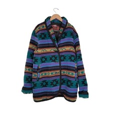 Woolrich VTG Wool Blanket Coat Sz L Multicolor Aztec Southwestern Shawl Collar