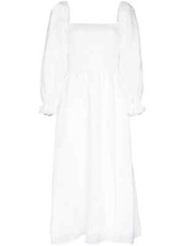NWT Reformation Gitane in White Linen Puff Sleeve Smocked Midi Dress XS $248