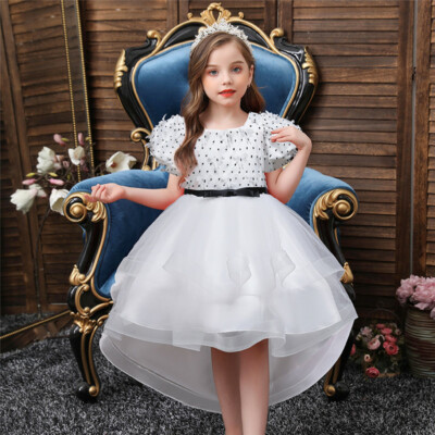 White Princess Dress for Kid Flower Girls Formal Bridesmaid