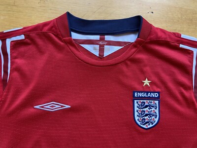Maillot Umbro Angleterre 2004-2006 – Extérieur, Manches Longues, Rouge, Vintage, Taille XL